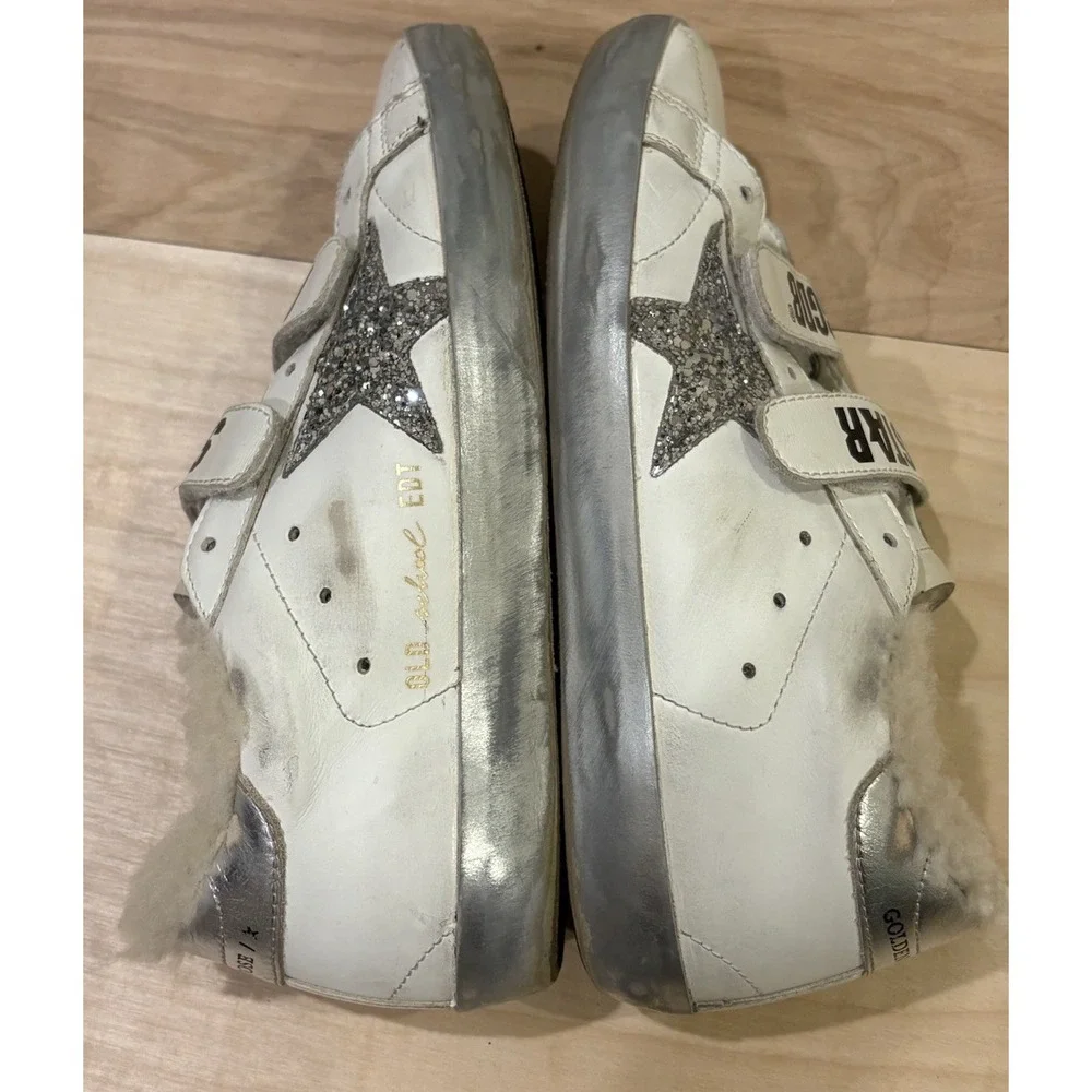 Golden Goose Old School Leather Glitter Star Sneakers Shearling Women's 36 US 6 - Picture 6 of 12